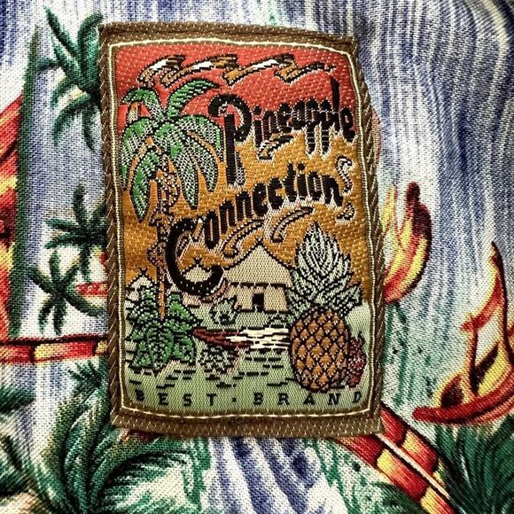 Vintage Pineapple Connection Shirt Men Medium Multi Palm Tree Collared Button-Up - Picture 3 of 10